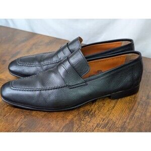 Santoni Black Leather Penny Loafers Mens 10.5 D Dress Shoe Slip On